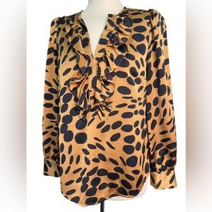 J. Crew animal print long-sleeve ruffle-front top blouse wavy dots
XS